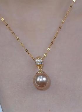 轻奢时尚咖色珠珠钛钢项链