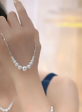 碎银子珍珠项链女微笑锁骨链