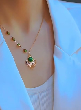 复古孔雀石项链女钛钢锁骨链