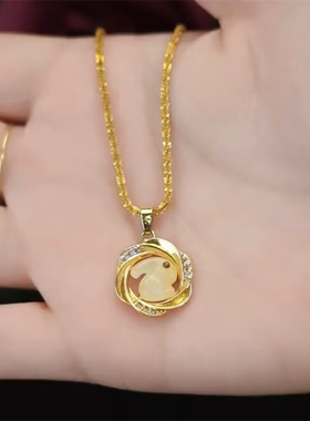 网红时尚团圆玉兔女轻奢项链