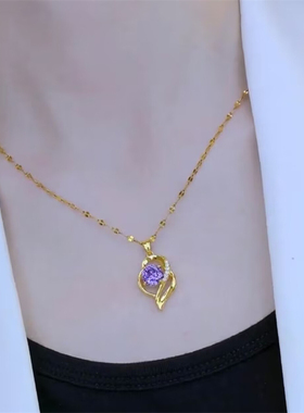紫水晶爱心项链钛钢不褪色