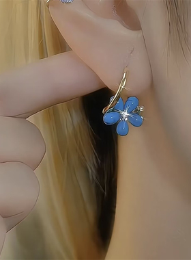 蓝色花朵轻奢甜美耳环耳饰