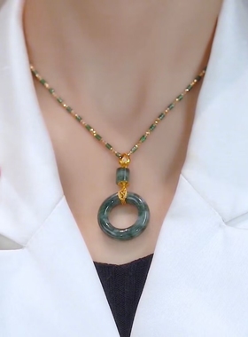 原创设计玉石平安扣毛衣链