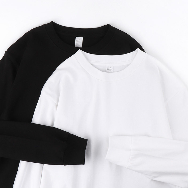 新款250克全棉圆领长袖T恤重磅男大码宽松潮流时尚纯色打底衫定制