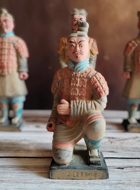 西安兵马俑摆件 陶土材质高温烧制手工彩绘泥人 旅游纪念品送小孩