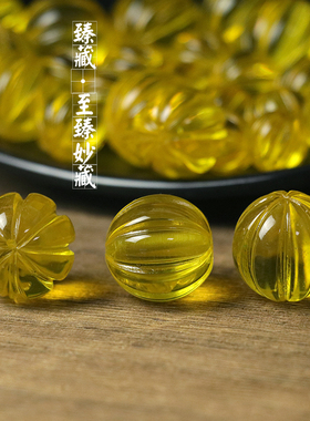 diy琥珀蜜蜡黄金色星月回纹佛珠
