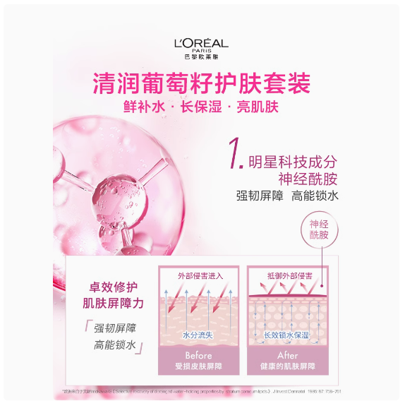 【自营】【中秋礼物】欧莱雅葡萄籽水乳套装护肤品礼盒提亮肌肤