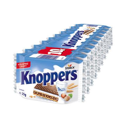 【自营】Knoppers牛奶榛子巧克力夹心威化饼干10连包250g进口德国