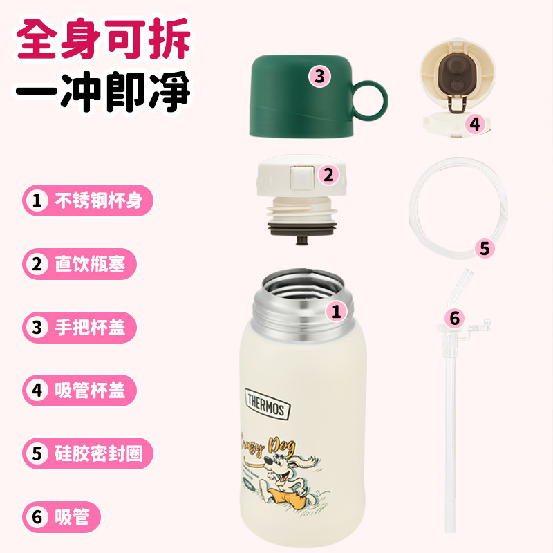 【自营】膳魔师三丽鸥不锈钢儿童吸管直饮水杯子双盖恐龙大容量女