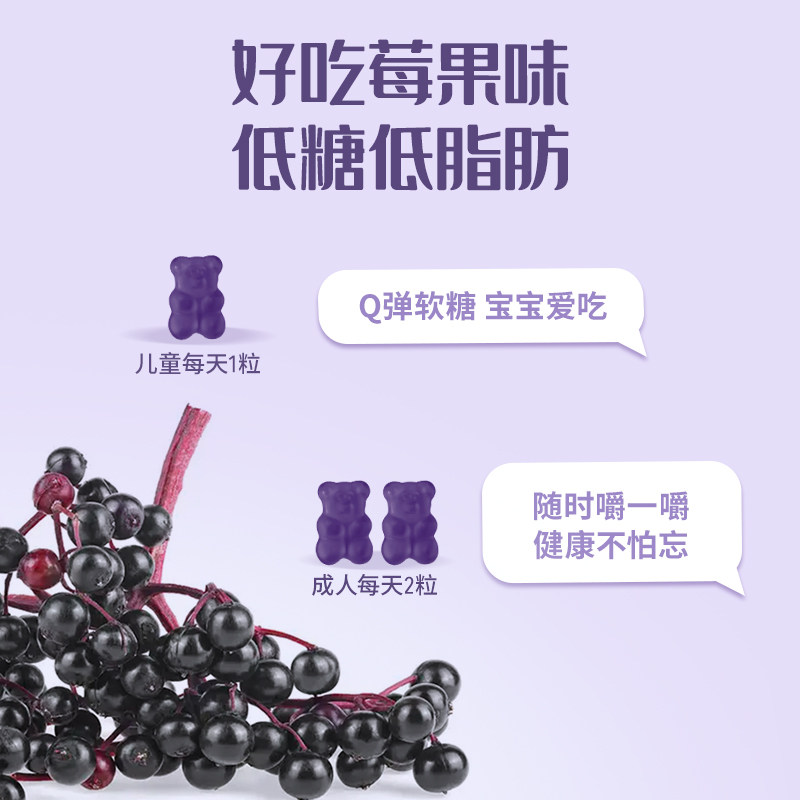 【自营】Unichi黑接骨木莓增强体质提高免疫力小熊软糖维生素C锌,淘宝优惠券,粉丝福利购,淘宝优惠卷