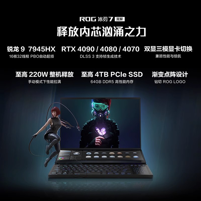 【自营】ROG冰刃7 双屏锐龙R9 7945HX RTX4070显卡240Hz刷新MiniLED16英寸电竞游戏笔记本电脑玩家国度 - 图0