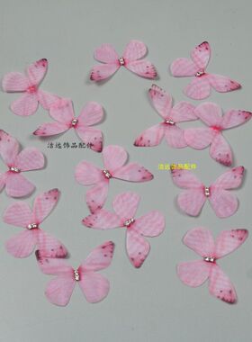 带钻双层薄纱蝴蝶结手工diy发夹头花窗帘胸针脸妆脸贴饰品材料