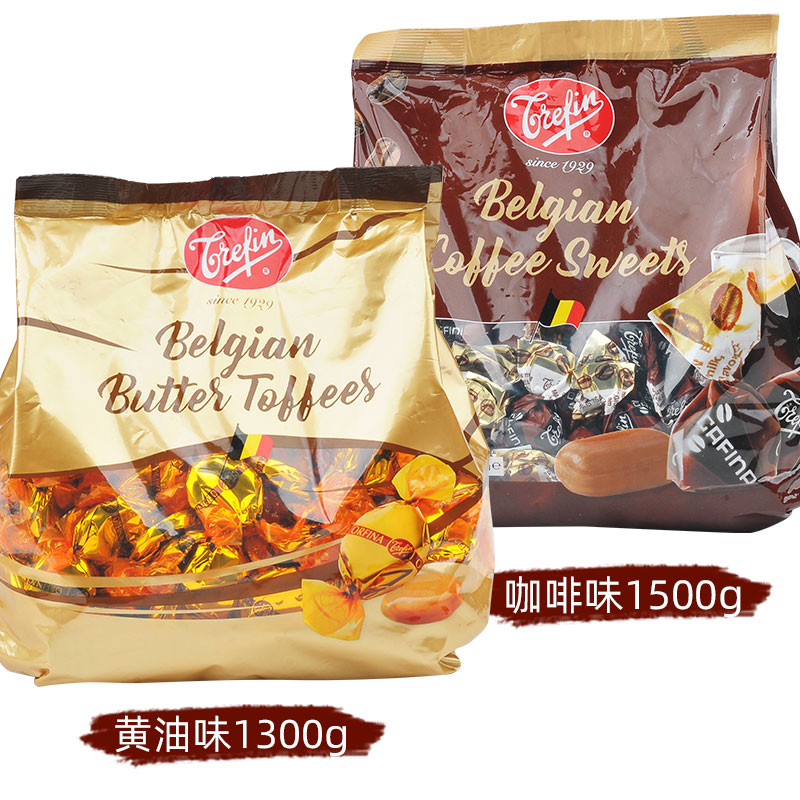 Treffin比利时进口黄油味太妃糖咖啡味糖果分享装1.5kg零食1300g - 图0
