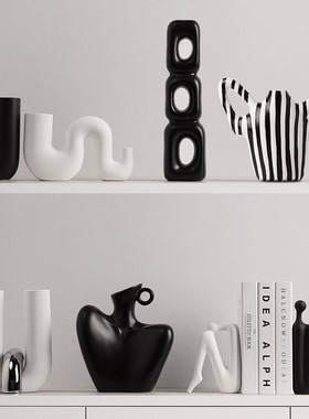 黑白极简北欧抽象艺术异形摆件