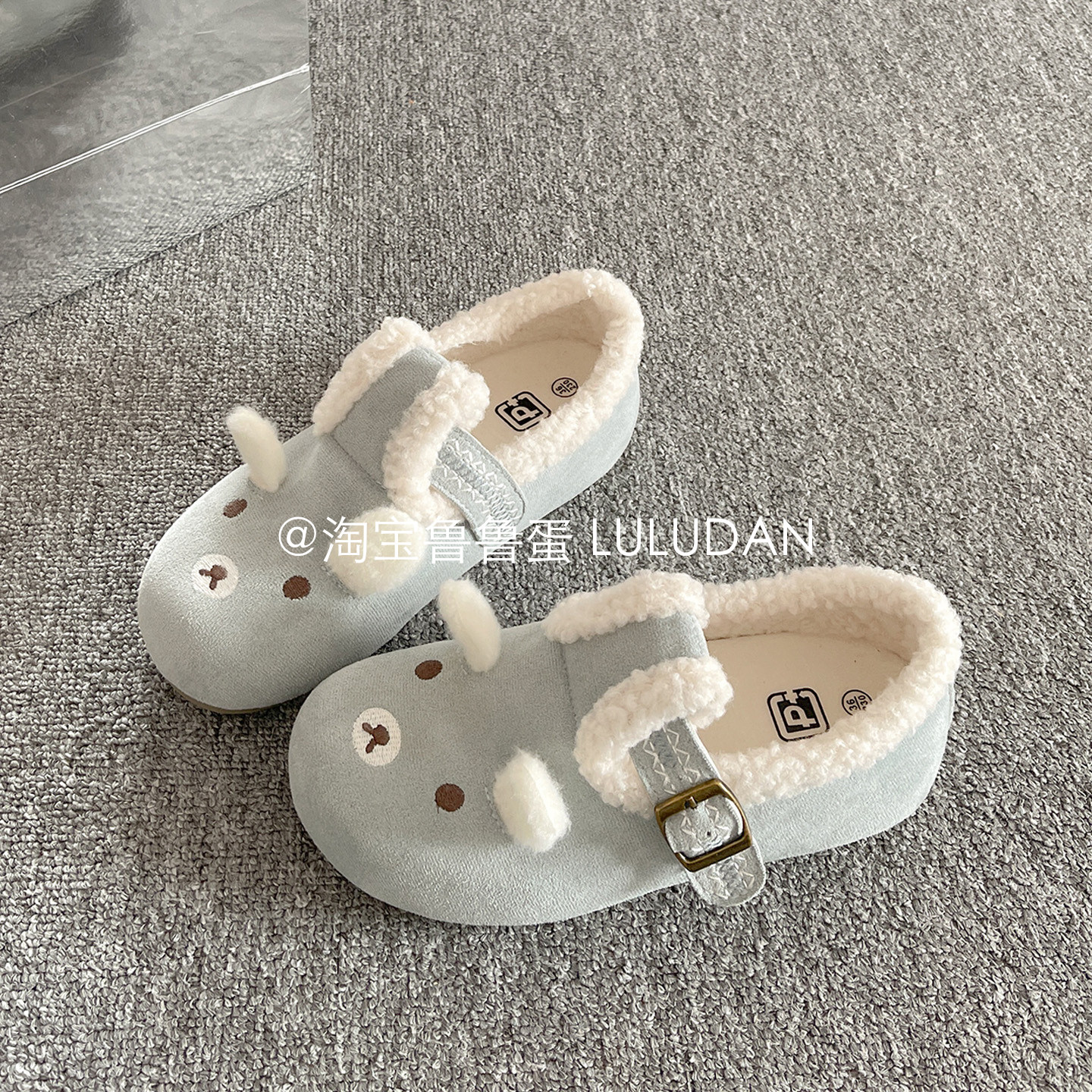 鲁鲁蛋 保暖一脚蹬全包勃肯鞋女2025新款冬季加绒板鞋可爱毛毛鞋,淘宝优惠券,粉丝福利购,淘宝优惠卷