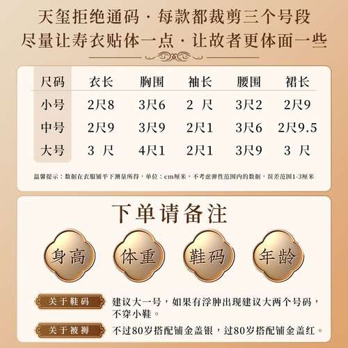 寿衣女全套 旗袍七件套中式老人女款纯棉真丝寿衣殡葬用品 天玺 - 图2