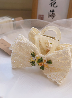 高品质8cm抓夹女中号发量少后脑勺发夹半扎高颜值蕾丝蝴蝶结头饰