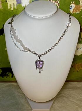 StarryCat原创设计 天然水晶爱心吊坠项链ins小众轻奢流苏毛衣链