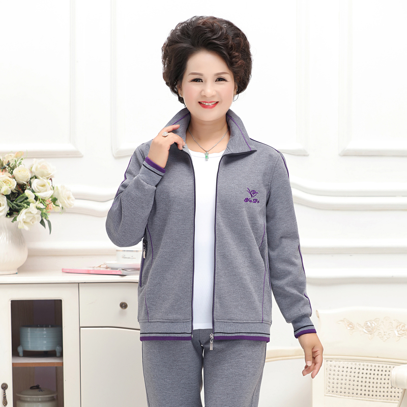 妈妈运动服套装新款卫衣外套中老年女装上衣春秋装宽松大码两件套 妈妈运动服套装新款卫衣外套中老年女装上衣春秋装宽松大码两件套