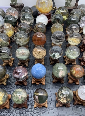 天然水晶球绿幽灵球摆件兔毛发晶球摆件饰品球直播专拍链接