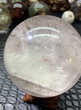 天然幽灵水晶聚宝盆摆件直径52.6毫米星光幽灵水晶球家居吉祥摆件