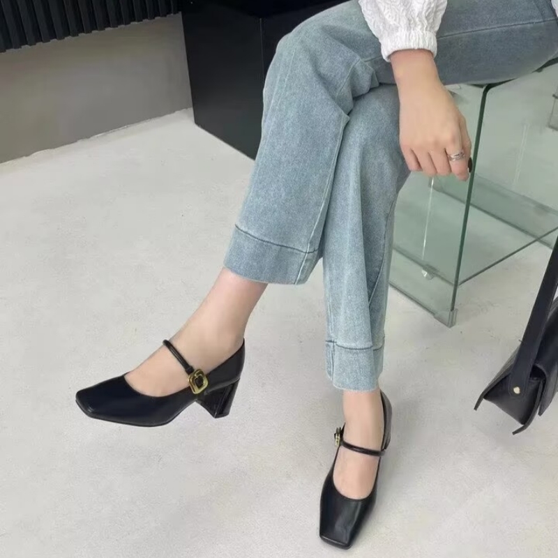 专柜商场撤柜断码处理法式粗跟方头玛丽珍鞋女鞋单鞋KD241510-1A - 图0