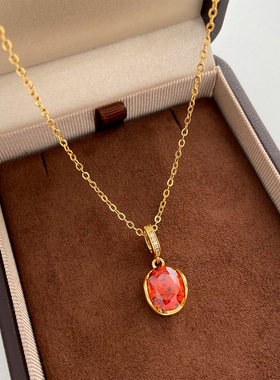 橘红色椭圆水滴吊坠项链