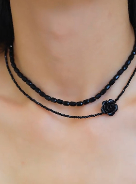 2025新款双层串珠玫瑰花吊坠项链