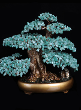 紫水晶发财树黄水晶家居摆件