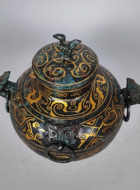 铜壶杯摆件汉代纹射宴铜青铜器狩猎酒瓶古投壶唐代盛酒器酒壶钫