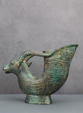 青铜器古牛头杯牛角杯十二生肖牛摆件牛樽酒樽帝王杯古代酒杯