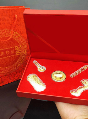 仿金箔丰衣足食五件套摆件商务开门红 满月 乔迁新年贺岁随手礼品