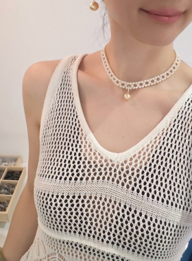 ISLA孤岛M家同款编织项链施家仿珍珠女小众高级感锁骨链颈链颈圈