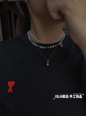 ISLA孤岛倪妮同款三件套大溪地黑珍珠施家仿海水珍珠s925银蝴蝶结