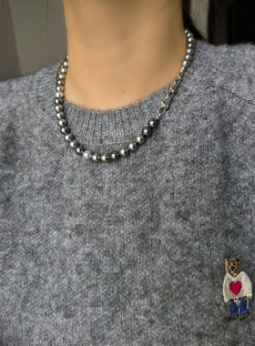 ISLA孤岛大溪地黑混色施家仿珍珠项链休闲马蹄扣毛衣链叠戴项链