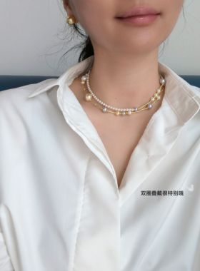ISLA孤岛施家仿海水珍珠法式长项链一条多戴叠戴双圈毛衣链通勤