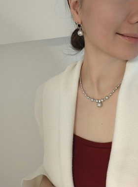 ISLA孤岛施家正圆强光珍珠渐变王妃项链12mm澳白光铂金灰锁骨链