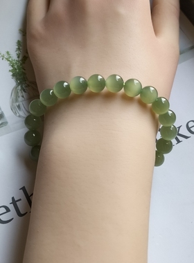 8m冰猫和田玉晴水绿猫眼手串女天然正品玉石圆珠手链串珠绝美珠串