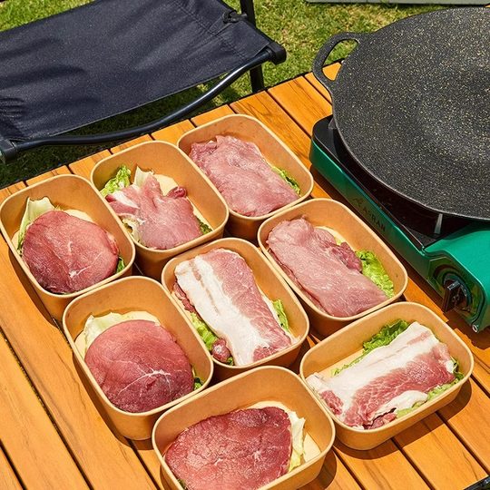 Outdoor picnic disposable tableware paper bowls and chopsticks set camping food grade picnic plate rice bowl fruit packaging box
