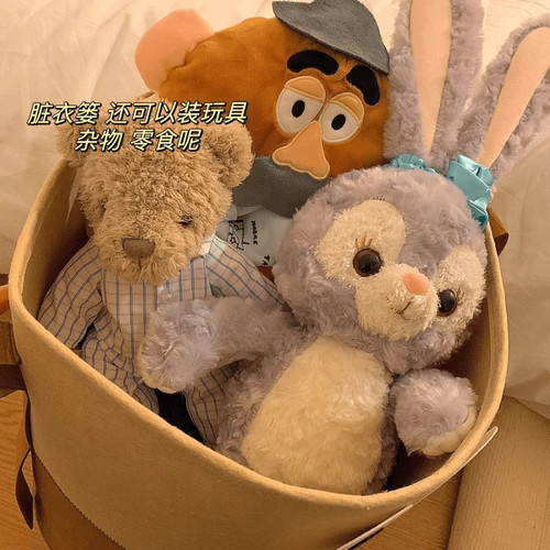大容量脏衣篮衣服篓收纳桶可爱家用可折叠毛毡玩具零食收纳杂物筐 - 图0