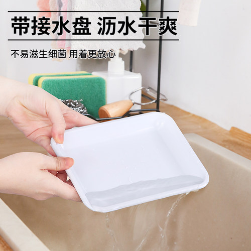 抹布架厨房沥水架免打孔台面壁挂海绵毛巾厨房用品收纳架置物架子 - 图3