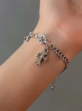 辣妹十字架钛钢手链潮男潮女小众克罗设计高级感冷淡风森系手饰