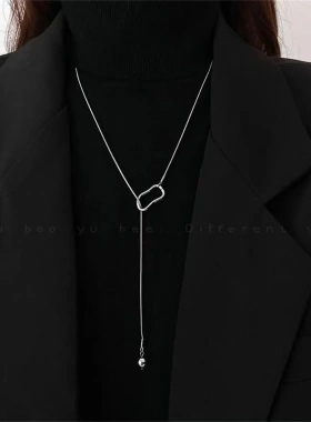 小众冷淡设计圆珠卫衣ins项链女新款秋冬高级几何项链毛衣链配饰