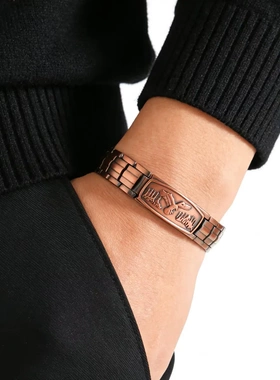 欧美跨境麦穗条纹十字架老鹰古红铜磁石手链时尚复古弯片情侣手环