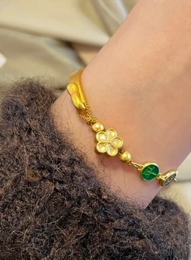 「平安喜乐」金色麦穗平安扣半镯半链女简约气质手镯闺蜜手饰