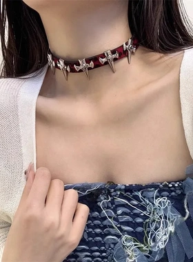 直销浮雕系列项圈 皮质暗红豹纹菱形纽钻石特个性choker项圈