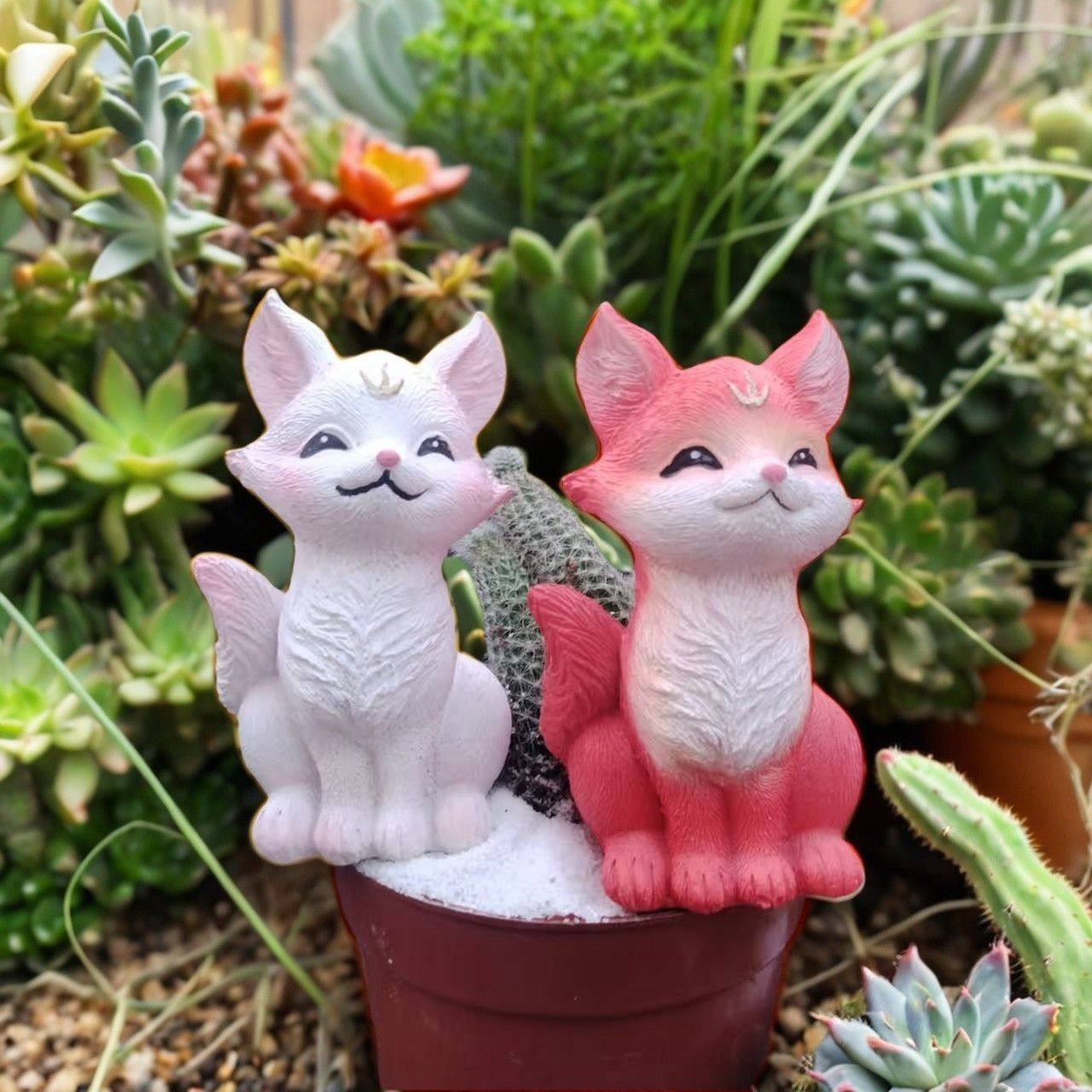 可爱九尾狐狸树脂盆栽花盆装饰品户外庭院花园摆件阳台造景布置,淘宝优惠券,粉丝福利购,淘宝优惠卷