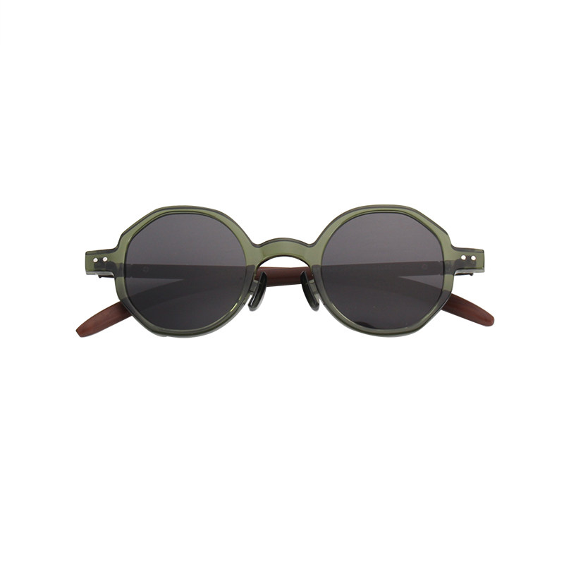 Retro round frame imitation wood grain temples ultralight sunglasses