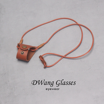 Genuine leather retro glasses hanging bag sunglasses leather case portable handmade mirror bag double with adjustable sunglasses hanging neck anti-fall