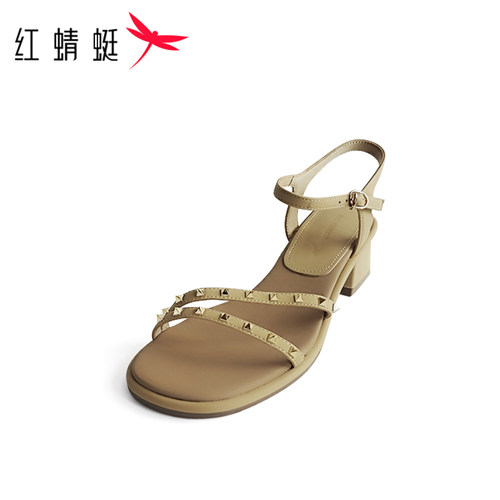 REDDRAGONFLY/红蜻蜓女士外穿粗跟不累脚配裙子罗马凉鞋WTK22384 - 图0